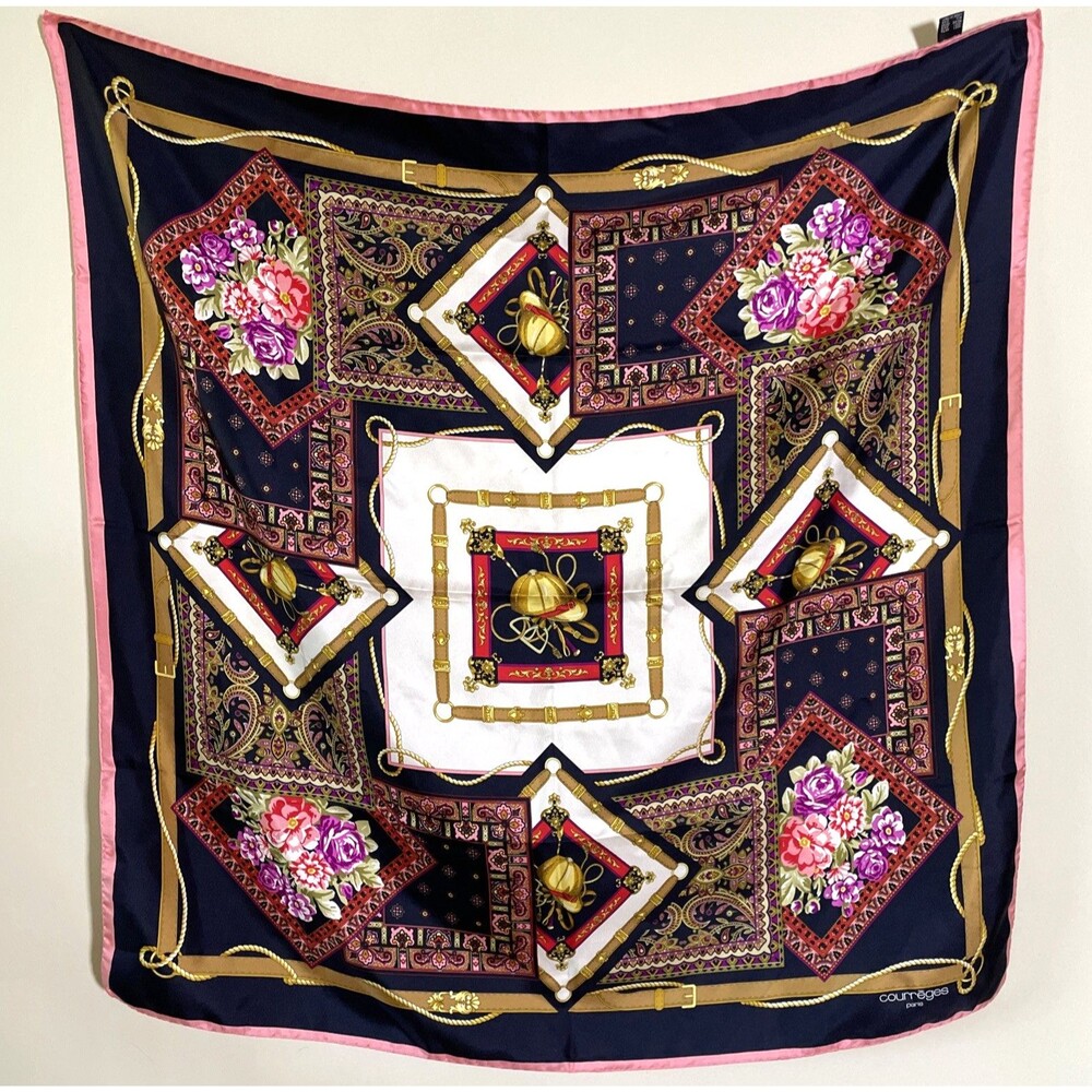COURREGES Paris Silk Scarf Size 89x89 cm (35"x35") Vintage Made in Italy Luxury - Picture 3 of 7